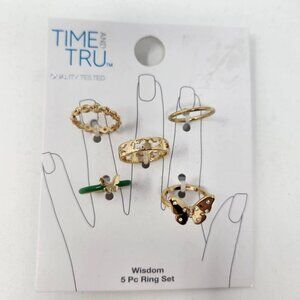 Time And Tru Wisdom 5 Pc Ring Set - Butterfly & Floral Designs Gold-Tone